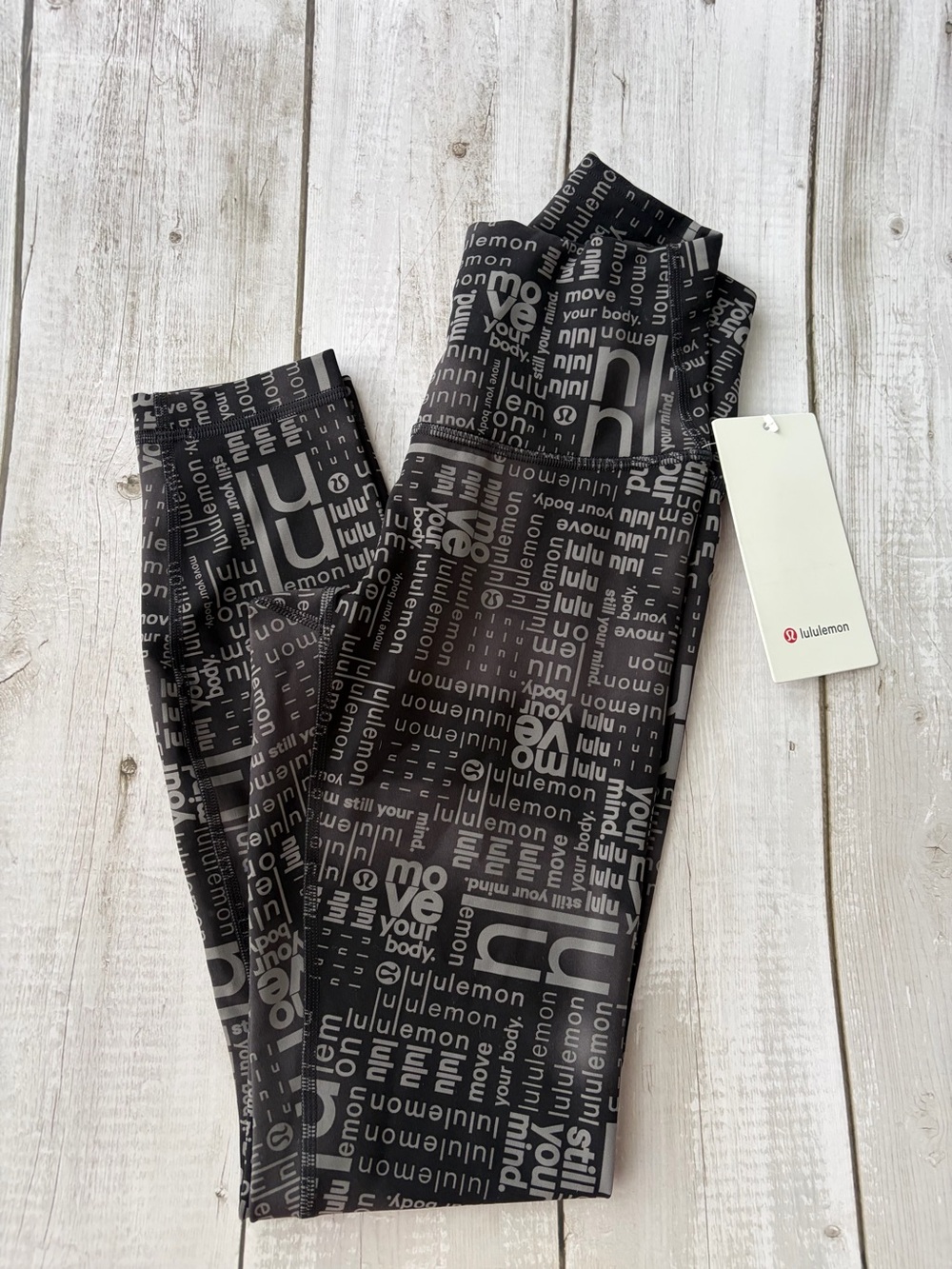 lululemon athletica Kids Black and Gray Logo-Print Leggings